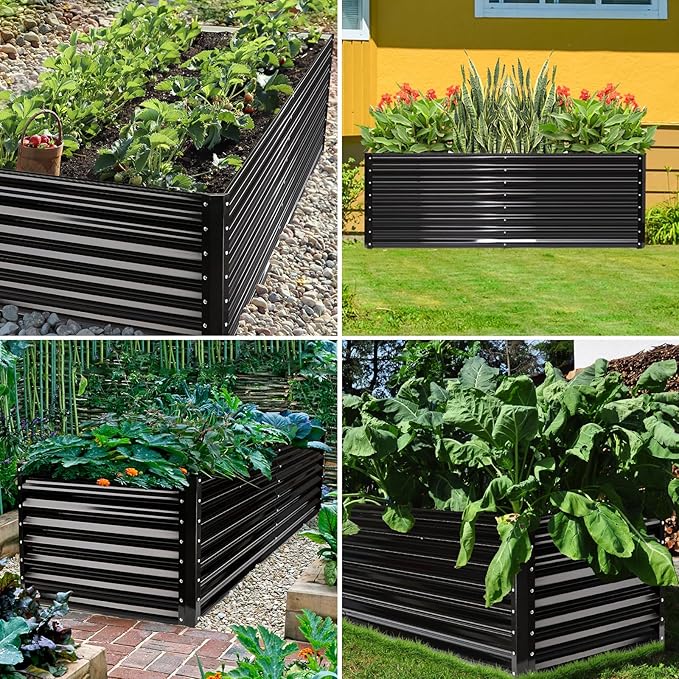 JERIA 8×4×2ft Galvanized Raised，Outdoor Metal Raised Garden Bed, Rectangular Deep Root Planter Box for Vegetables, Flowers, Herbs