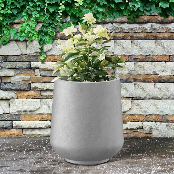 Kante 11.6" Dia Round Concrete Planter, Outdoor Indoor Large Plant Pots Containers with Drainage Hole and Rubber Plug for Home Garden Patio, Natural Concrete