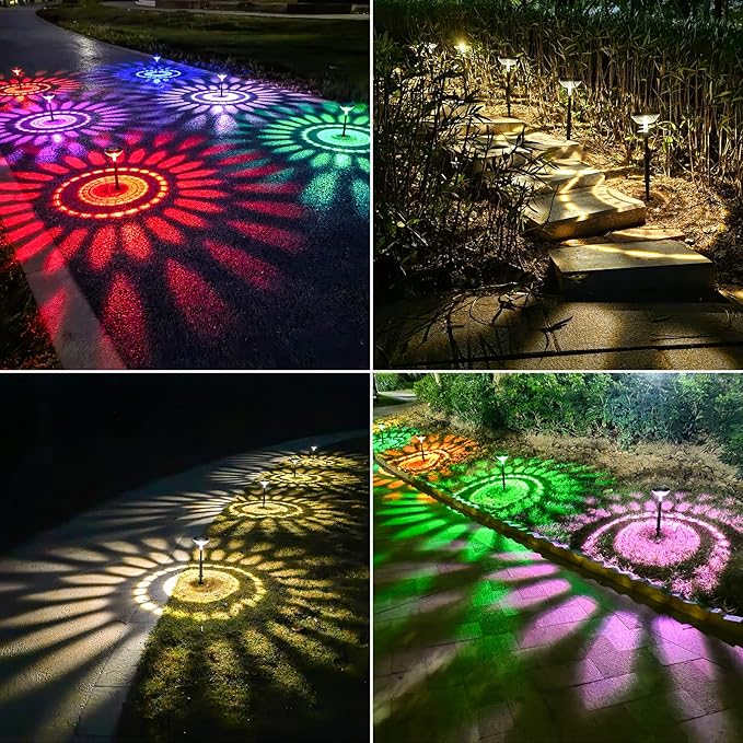 Bright Pathway Lights 2 Pack,Color Changing+Warm White LED Solar Lights Outdoor,IP67 Waterproof Solar Powered Garden Lights for Path Walkway Yard Backyard Lawn Landscape Decorative