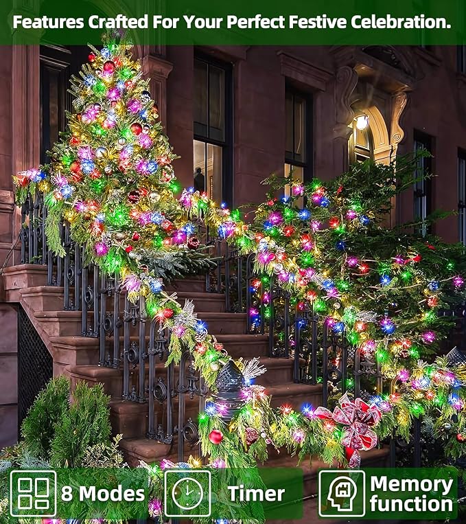 1500 LED 492FT Christmas Lights Outdoors, Green Wire LED String Lights with Timer Memory, Christmas Tree Lights for Indoor Outdoor Christmas Decorations Party Xmas Wedding Garden Patio (Multicolor)