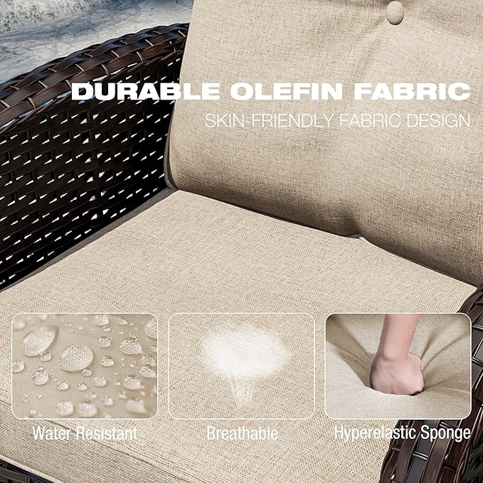 Joyside 6 Piece Patio Furniture Set, Outdoor Wicker Conversation Sets with Swivel Rocker Chairs and Sofa, Thick Cushion, Rattan Patio Sectional for Porch, Deck Use (Brown/Beige, 6 PCS)