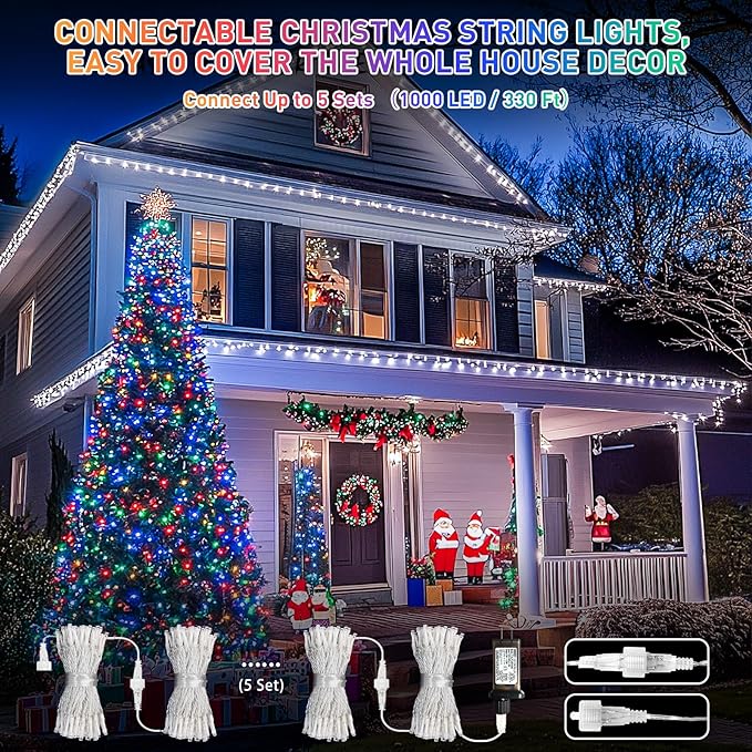 JMEXSUSS 200 LED Christmas String Lights Outdoor Waterproof, 66ft Color Changing String Lights Plug in, Cool White & Multicolor Christmas Lights for Trees Yard Wedding Xmas Party Decorations