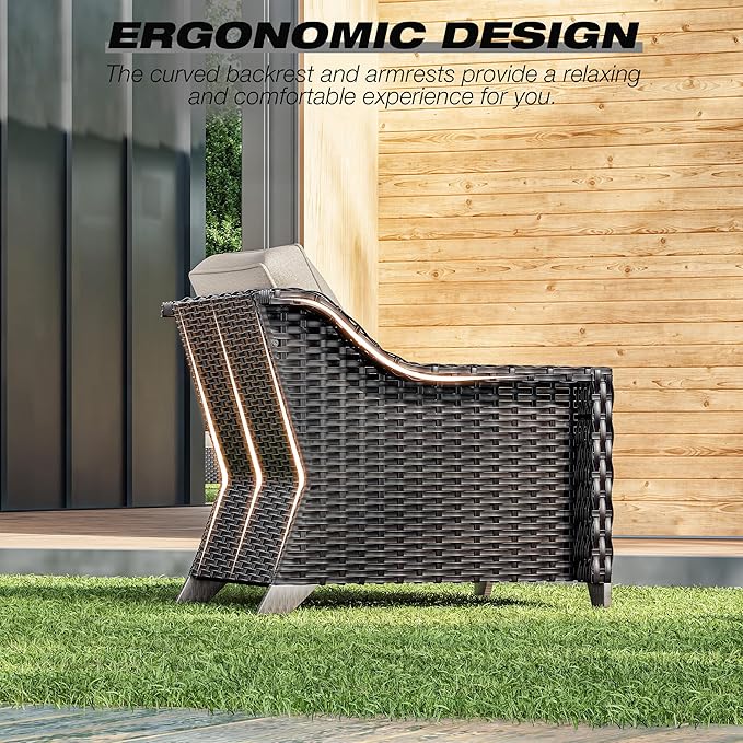 Joyside Wicker Patio Chairs Set of 2, Outdoor Rattan Furniture with Wide Armrest and Thick Cushions, Upgraded Large Size for Backyard, Garden, Poolside