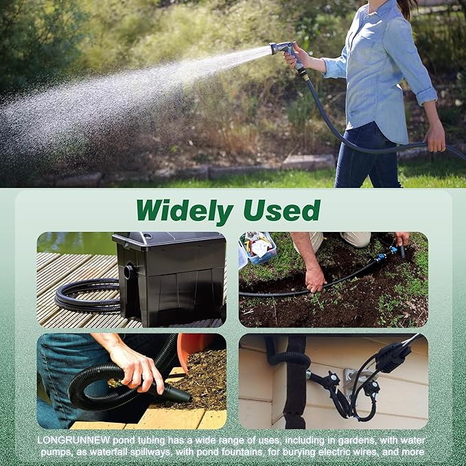 1" Dia. Corrugated Pond Tubing 1-Inch ID, 3.9 FT Length, Black PVC Kinkproof Strong Flex Tubing