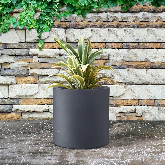 Kante 12.6" Dia Round Concrete Planter, Modern Style Large Cylindrical Plant Pot with Drainage Hole and Rubber Plug for Indoor Outdoor Patio, Charcoal