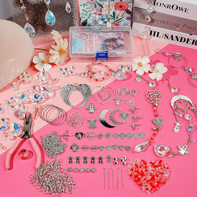 10 Sets DIY Suncatcher Kits 500PCS Valentine's Day Suncatchers Craft Kits Heart Suncatcher Ornaments DIY Sun Catchers Kit for Adults Valentine's Day Home Wedding Garden Decor Favors Gift (Love shape)