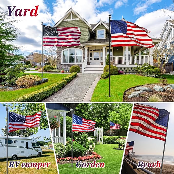 Barcetine 4-Pack Ground Flag Pole Kit - 8.5FT Tangle Free with Anti-Tip Stand Prong -1 inch Heavy Duty Portable Inground Flag Holder for Yard Garden Outdoor, Bonus 3x5 US Flag, Black
