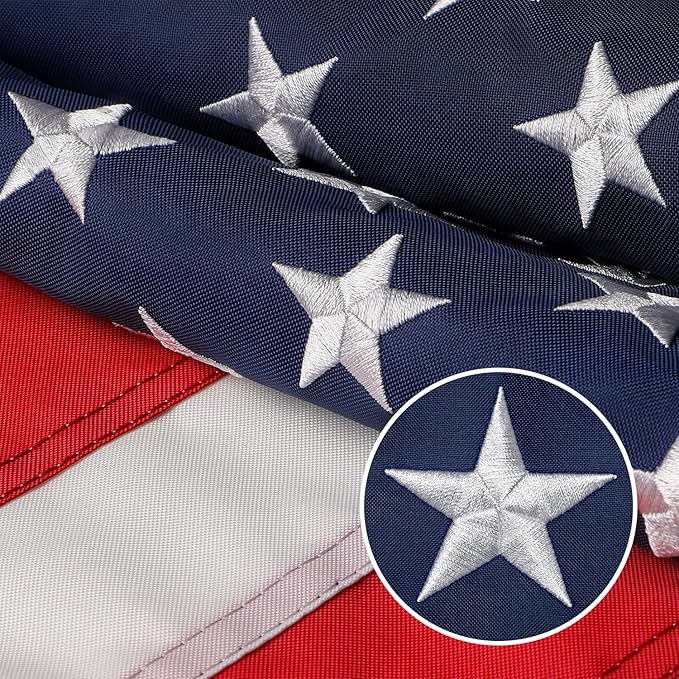 American Flag 3x5 Outdoor, 210D 3x5 Flags Outside, Heavy Duty Spun Nylon USA Flag, All Weather US Flags with Embroidered Stars Sewn Stripes Brass Grommets, Vivid Color for Outdoor Indoor (3 by 5 Foot)
