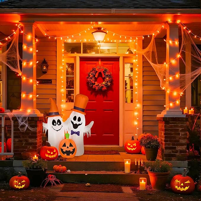 JMEXSUSS Connectable 33ft Halloween Lights Indoor, 100 LED Clear Wire Orange Lights for Halloween, 8 Modes Outdoor Orange Christmas String Light Plug in for Christmas Tree Party Decoration