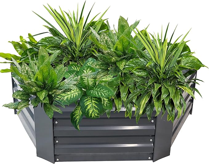 Sunnydaze 11.75" H Raised Metal Garden Bed - Galvanized Raised Garden Bed Outdoor for Vegetables and Flowers - Dark Gray - Hexagon