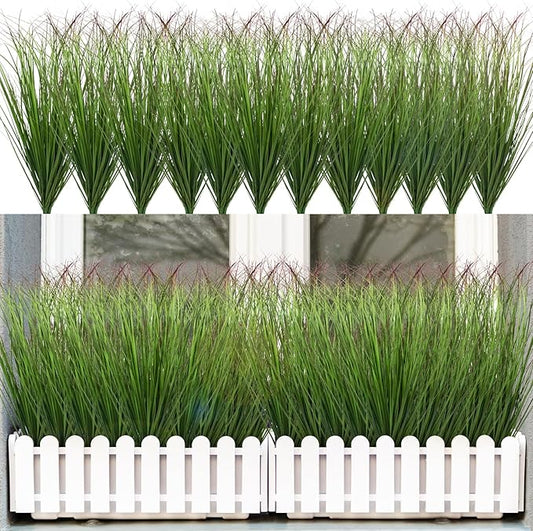 36Pcs Artificial Grass Plants, Faux Shrubs Wheat Grass, Fake Tall Grass Plants for Outdoor Decor, Greenery Stems Weed for Room Indoor Home Decor（Green Red Tail