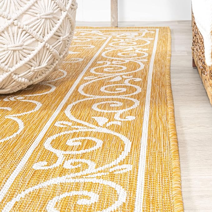 JONATHAN Y SMB106L-3 Charleston Vintage Filigree Textured Weave Indoor Outdoor Area Rug, Classic Traditional Easy-Cleaning,Bedroom,Kitchen,Backyard,Patio,Non Shedding, 3 X 5, Yellow/Cream