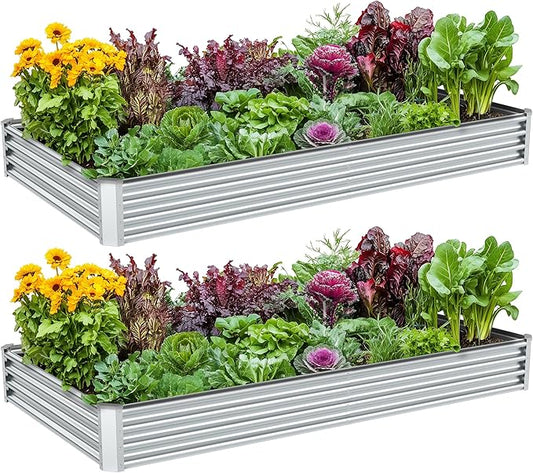 2PCS 8x4x1ft Raised Garden Bed-Outdoor Galvanized Planter Box for Vegetables, Fruits,Herbs, Flowers, Metal Raised Garden Bed kit-Sliver