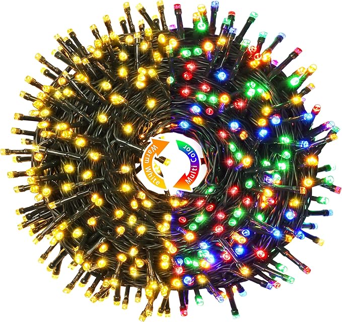 JMEXSUSS 250 LED Warm White and Multicolor Christmas String Lights Indoor Outdoor Waterproof for Garden Patio Party Halloween Christmas Decorations