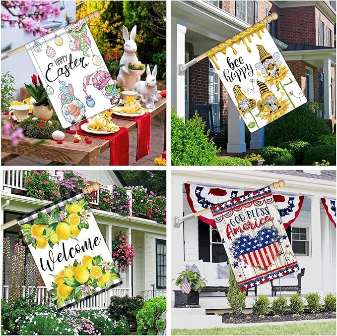 12 Pcs Seasonal House Flags 28x40 Double Sided Seasonal Large Garden Flags for All Seasons Set of 12 Spring Easter Valentine Halloween Christmas Holiday Yard Decoration, Welcome Outdoor Decor 28x40 In