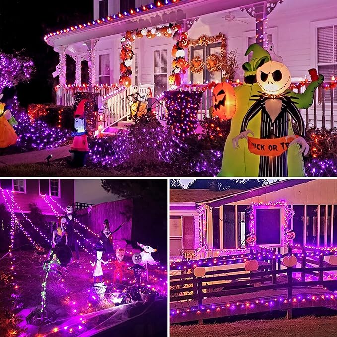 JMEXSUSS Halloween Lights Outdoor, 66FT Purple Orange Lights for Halloween Decorations, 200 LED Halloween String Lights Indoor for Bedroom Fireplace Mantel Party Patio Yard Door Halloween Tree