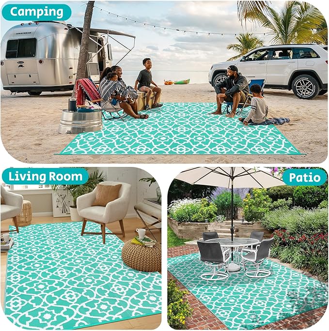HEBE Outdoor Rug Waterproof 6x9, Reversible Plastic Straw Rug RV Camping Rug, Indoor Outdoor Patio Mat Clearance, Outside Carpet for Porch,Deck,Camper,Balcony,Backyard,Picnic