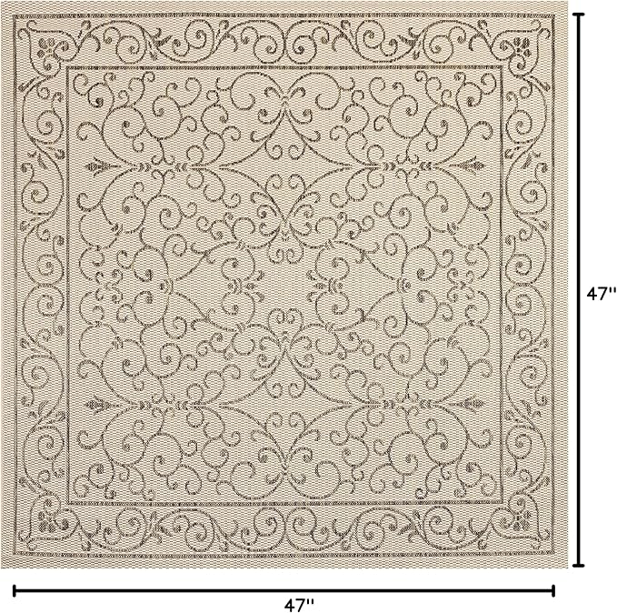 JONATHAN Y SMB106A-4SQ Charleston Vintage Filigree Textured Weave Beige/Brown 4' Square Indoor/Outdoor Area Rug, Pet Friendly, Non-Shedding, Stain Resistant, Easy-Cleaning for Backyard, Patio, Porch