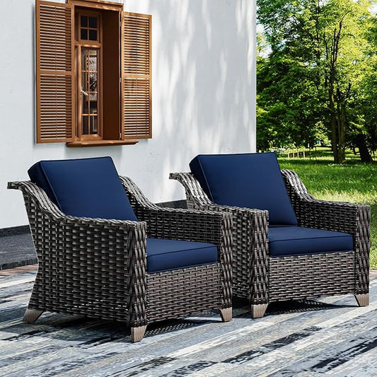 Joyside Wicker Patio Chairs Set of 2, Outdoor Rattan Furniture with Wide Armrest and Thick Cushions, Upgraded Large Size for Backyard, Garden, Poolside