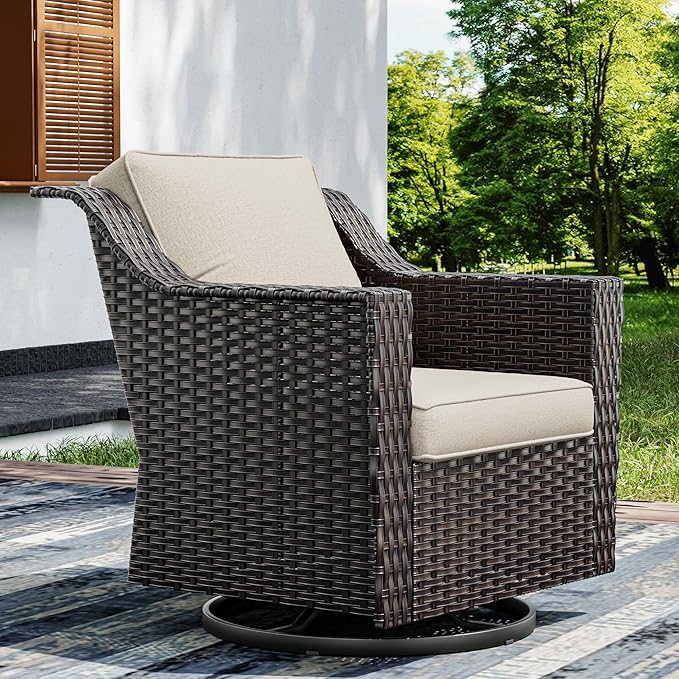 Joyside Outdoor Swivel Chair, Patio Swivel Chairs with Wide Armrest and Thick Cushions, Upgraded Large Size for Backyard, Garden, Poolside