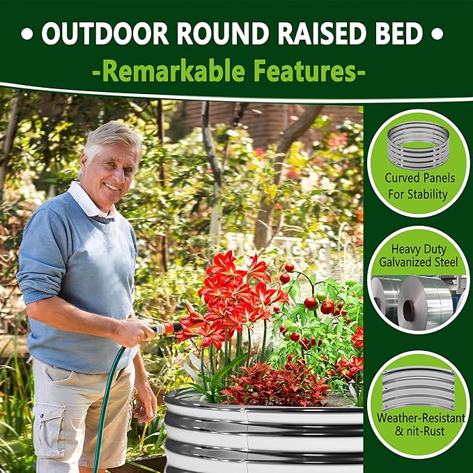 2PCS 3x3x1FT Galvanized Raised Garden Bed Kit,Vegetable Boxes-Round Metal Flower Box,Large Planter Raised Beds Outdoor Garden for Planting,Fruit,Herb-Sliver