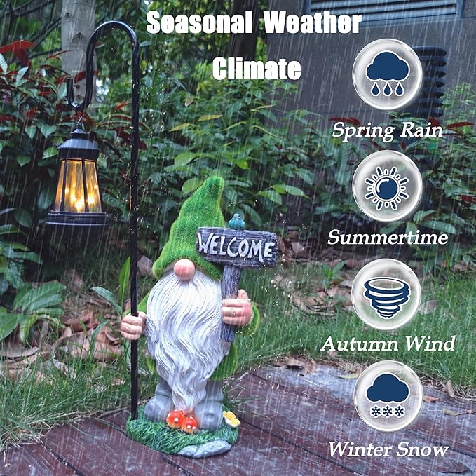 JOYBEE Garden Statues Gnomes with Solar Lantern Outdoor Decor-Gnomes Solar Figurines Lights Decorations for Patio Yard Lawn Ornaments-Gifts for Birthday Easter Housewarming