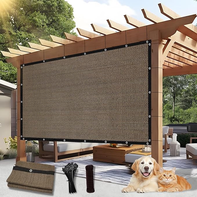 Outdoor 90% Sun Shade Cloth with Grommets, 7 X 22 FT Pergola Shade Cover for Garden Patio Carport Kennel Swimming Pool, Mocha (We Make Custom Size)