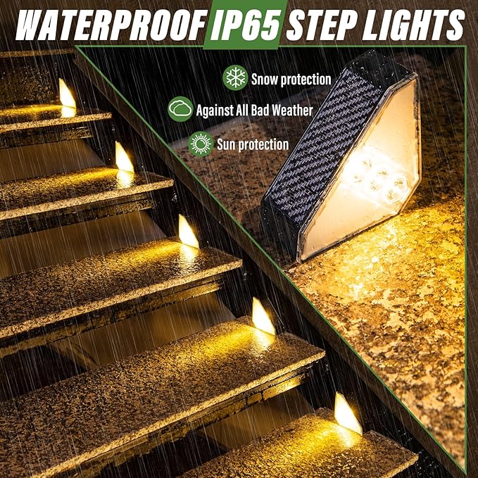 JSOT Solar Step Stair Lights Outdoor Yard Decor 6 Pack, IP65 Waterproof Deck Lighting for Outside Solar Powered, Solar Garden Light Decor for Fence, Backyard, Front Porch Step, Balcony, Wall and Patio