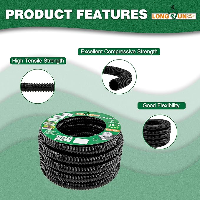 Kinkproof 1.5" Flexible PVC Pond Tubing, 26.9 Ft Length, Corrugated Hose for Connecting Pond Components, Waterfalls, Filters & More, Black