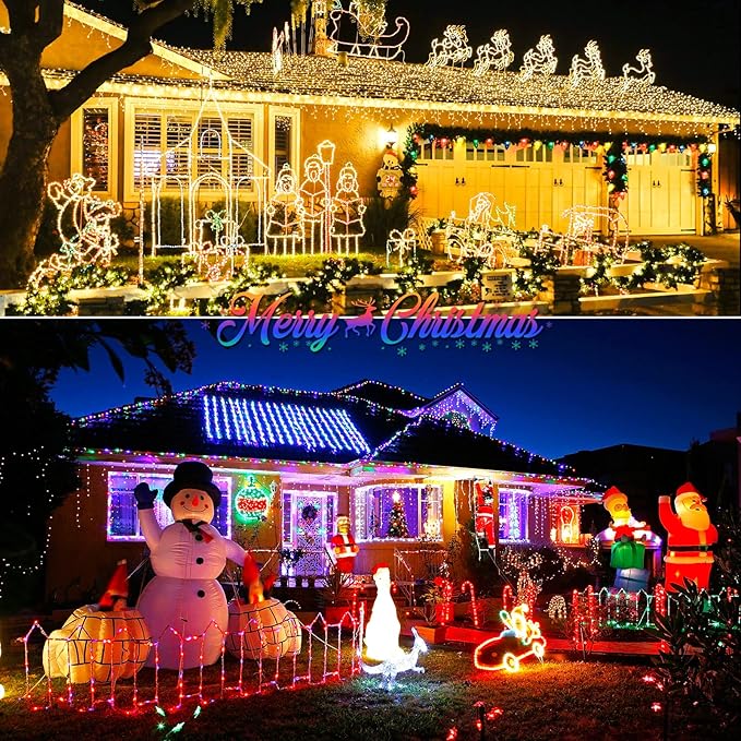 JMEXSUSS 2 Pack Warm White and Multicolor Solar Christmas Lights, Total 400 LED 151FT Color Changing Solar String Lights Outdoor Waterproof for Outside Yard Tree Xmas Christmas Decorations