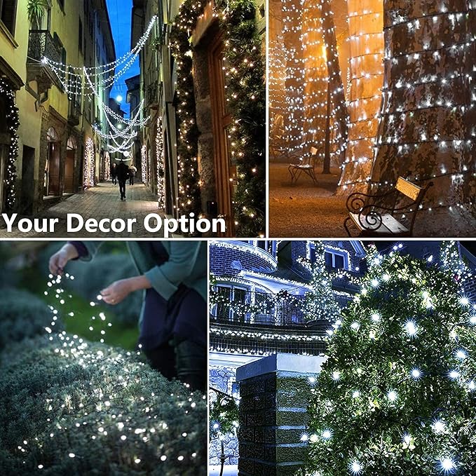 Joomer Solar Christmas Lights, 2 Pack Total 144 FT 400 LED 8 Modes Waterproof Solar Christmas Lights Outdoor for Christmas Decorations (White)