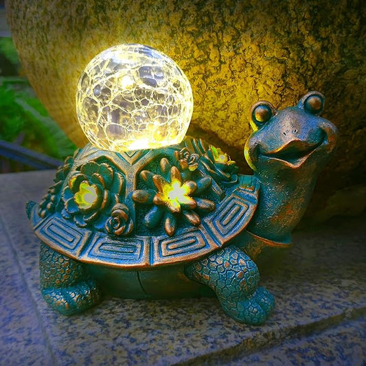 JOYBEE Garden Statues Turtle with Solar Lantern Outdoor Decor-Turtle Solar Figurines Lights Decorations for Patio Yard Lawn Ornaments-Gifts for Birthday Easter Housewarming