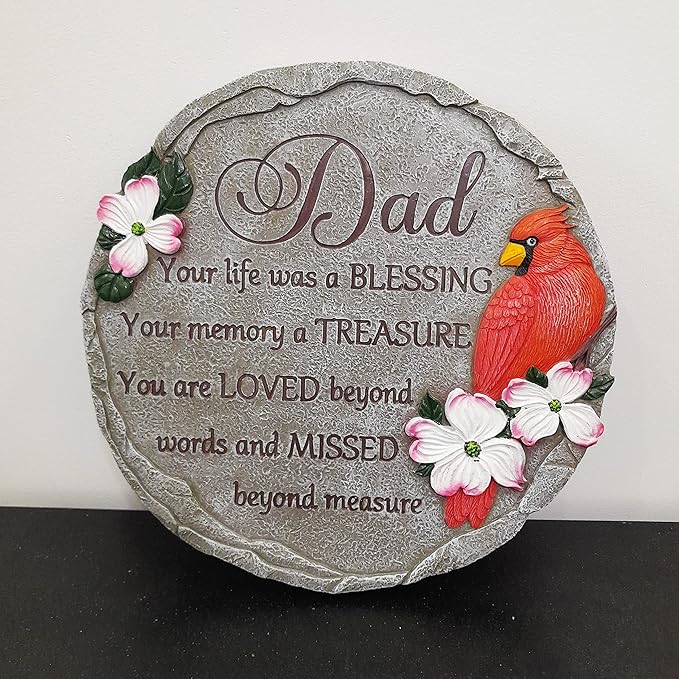 INSPIAMZUE Dad Memorial Stone - Cardinal Memorial Garden Stone Sympathy Gift for Loss in Loving Memory of Dad in Heaven - Remembrance of Father Bereavement Keepsake Gift TNS1