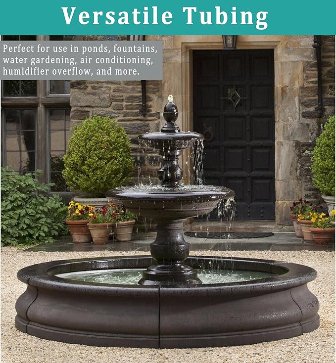 1" id - 10ft Black Vinyl Tubing Flexible PVC Tube Hybrid Hose Transfer Water Fuel Gas for Pond Fountain Garden Waterfall, Durable and Safe, with 2 Hose Clamps