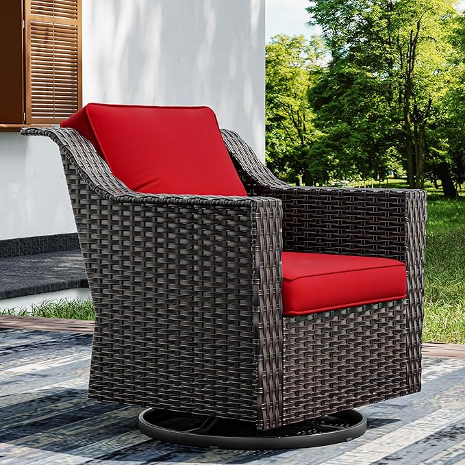 Joyside Outdoor Swivel Chair, Patio Swivel Chairs with Wide Armrest and Thick Cushions, Upgraded Large Size for Backyard, Garden, Poolside