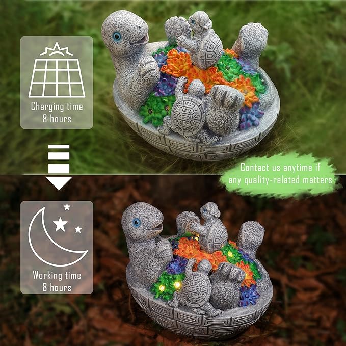 Solar Turtles for Outdoors with 8 LED Lights - Cute Turtle Statue with Baby for Yard Decorations Outdoor - Ideal for Anniversaries, Christmas, Birthdays, Gift for Mom - Garden Decor for Outside