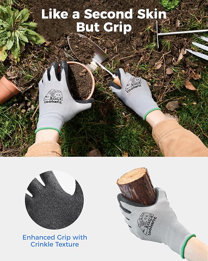 toolant Crinkle Latex Work Gloves Bulk, Rubber Coated Safety Work Gloves for Men and Women, 120 Pairs for Construction, Gardening, Warehouse (Black, XL)