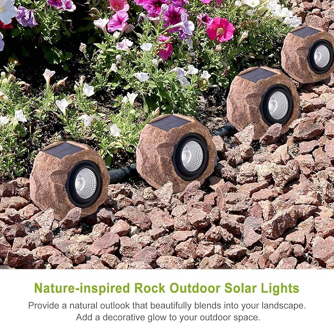 2 Pack Solar Rock Lights, Outdoor Decorative Garden Spotlights for Pathway, Walkway, Yard, Landscape, Patio