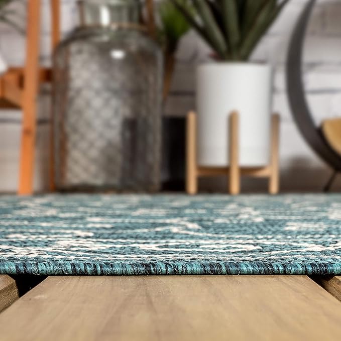 JONATHAN Y SMB106F-8SQ Charleston Vintage Filigree Textured Weave Teal/Gray 8' Square Indoor/Outdoor Area Rug, Pet Friendly, Non-Shedding, Stain Resistant, Easy-Cleaning for Backyard, Patio, Porch