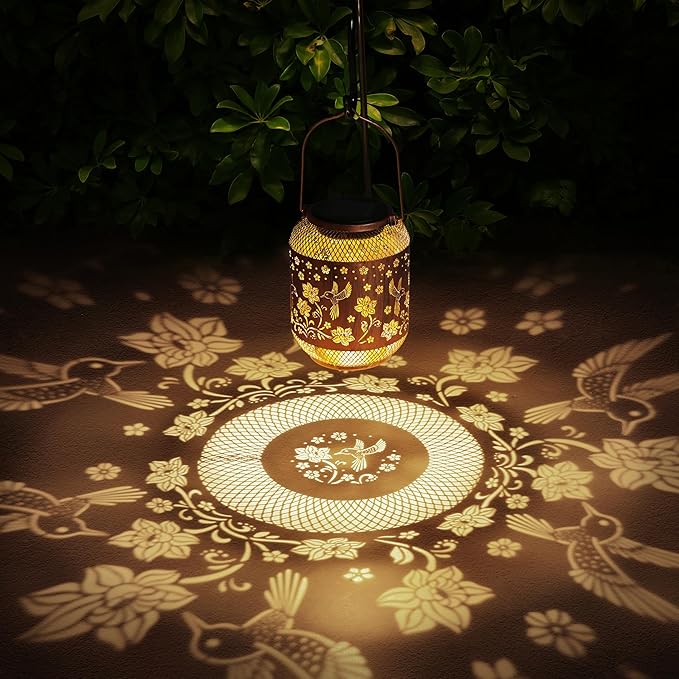 2 Pack Hummingbirds Solar Lanterns Outdoor Waterproof Garden Decor Birthday Gifts for Women Mom Grandma, Hanging Solar Lights Metal Lantern Decoration Outside for Yard, Patio, Backyard, Porch