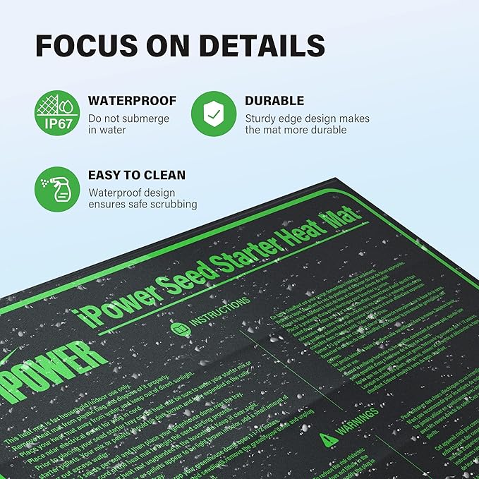 iPower 20" x 20" Durable Waterproof Seeding Heat Mat with Digital Thermometer for Providing Reliable Warmth for Indoor hydroponic Plant Germination