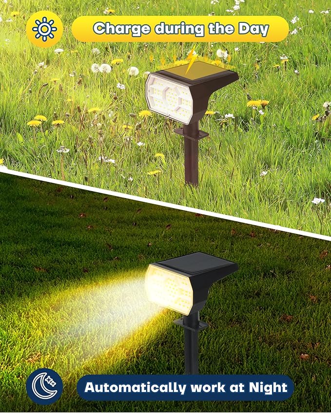 Kaxiida Solar Lights Outdoor Waterproof IP68, 3 Lighting Models Solar Powered Spot Lights Outdoor, 56LED Light Dusk to Dawn for Yard Patio Garden Pathway Landscape Lighting