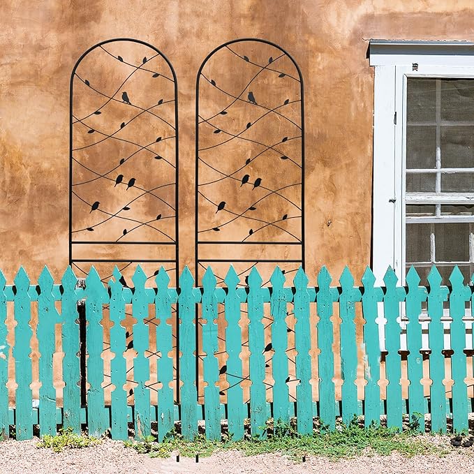 Metal Garden Trellis Rustproof Trellis for Climbing Plants Outdoor Flower Support Bird Deco (Black-4 Pack, 86.7"x19.7")