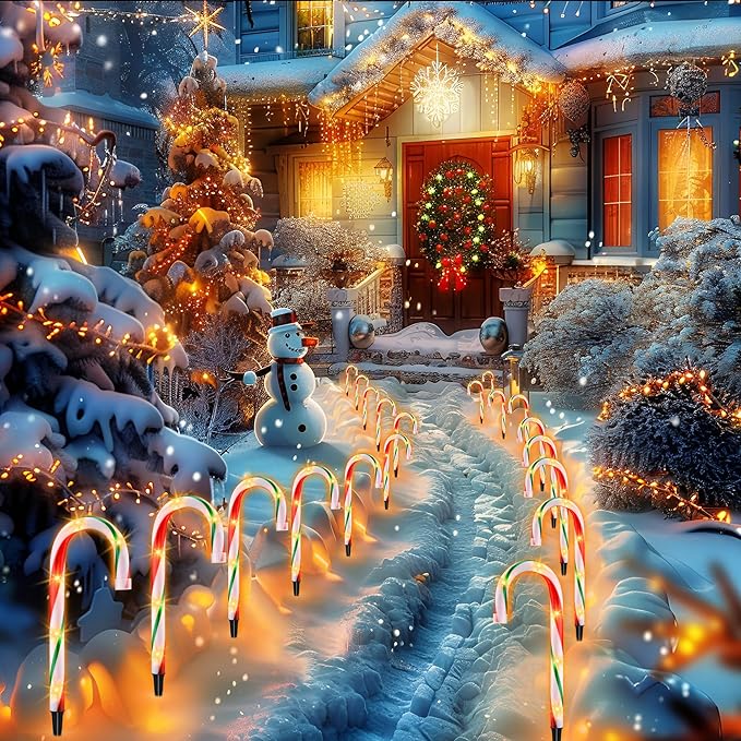 10" Christmas Candy Cane Pathway Lights, Set of 10 Pack Christmas Outdoor Decorations Candy Cane Lights Red & Green