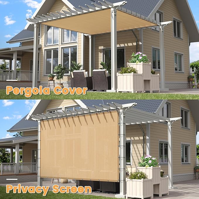 VICLLAX Shade Fabric Sun Shade Cloth with Every 2 FT Grommets for Patio Garden Pergola Cover Canopy 10x11 FT, Wheat