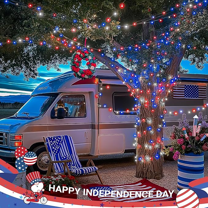 JMEXSUSS Red White & Blue Lights Clear Wire, 66 Ft 200 LED 4th of July Decorations String Lights Plug in, Christmas Lights for Independence Day Celebration Party Memorial Day Patriotic Holidays Decor