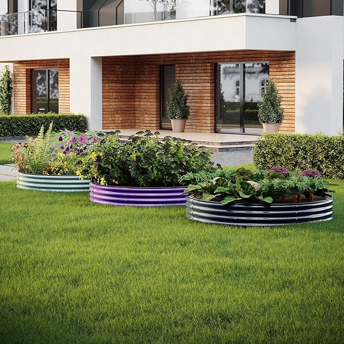 Galvanized Metal Planter Round Raised Garden Bed Kit for Gardening Outdoor，3x3x1ft Grow Garden Box Raised Flower Bed，Round Galvanized Planter Outdoor Large Metal Fire Pit Ring