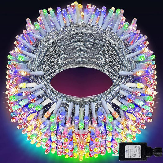 KNONEW 197FT 500 LED Christmas Lights Outdoor String Lights 8 Modes & Memory Fairy Light Plug in Waterproof LED String Lights for Xmas Yard Tree Wedding Party Holiday Decorations (Multicolor)