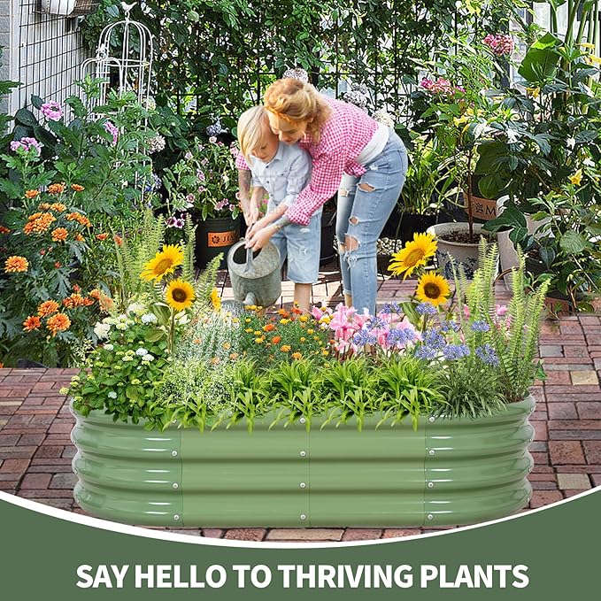 1MORE Galvanized Raised Garden Bed- Planter Garden Boxes Outdoor, Raised Beds for Gardening, 4x2x1ft Metal Garden Bed Kit for Vegetables Flower, Planter Raised Beds with Tools.Green-2pack