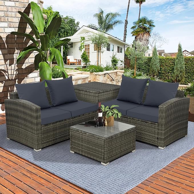Outdoor Chair Cushions, Waterproof Outdoor Cushions for Patio Furniture w/Fade-Resistant, Removable & Machine-Washable Covers, 19x19 Inch, Ideal for Seat in Gardens/Porch – Set of 4, Dark Grey